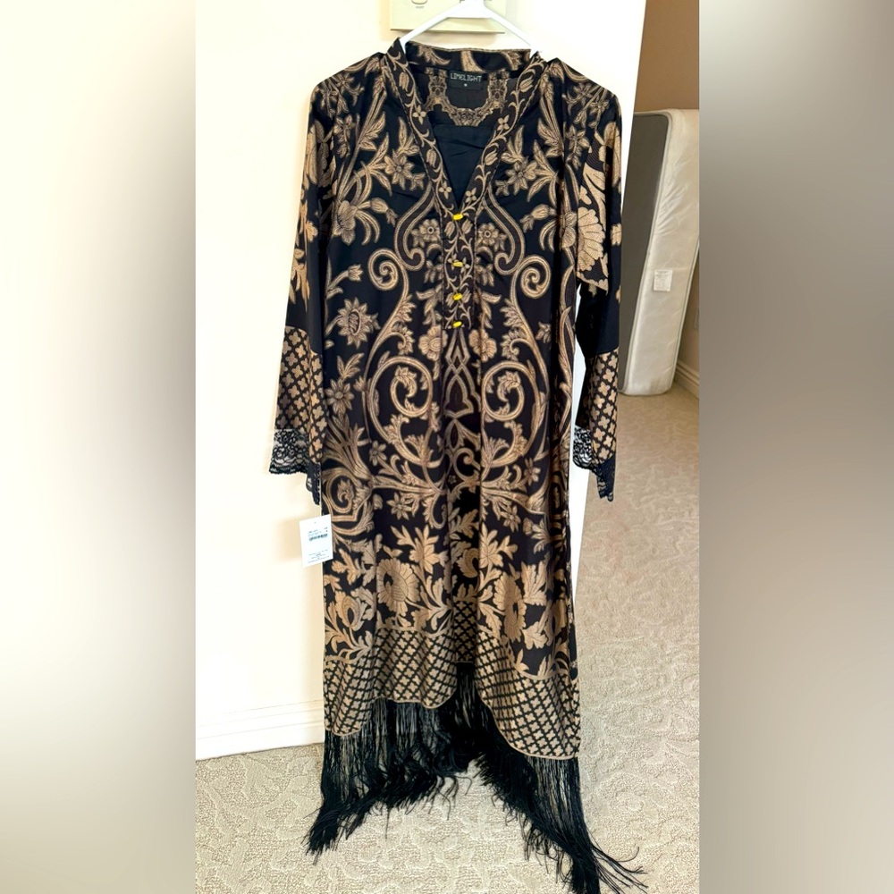 LIMELIGHT original brand jacquard black & gold tassel kurta and black trouser